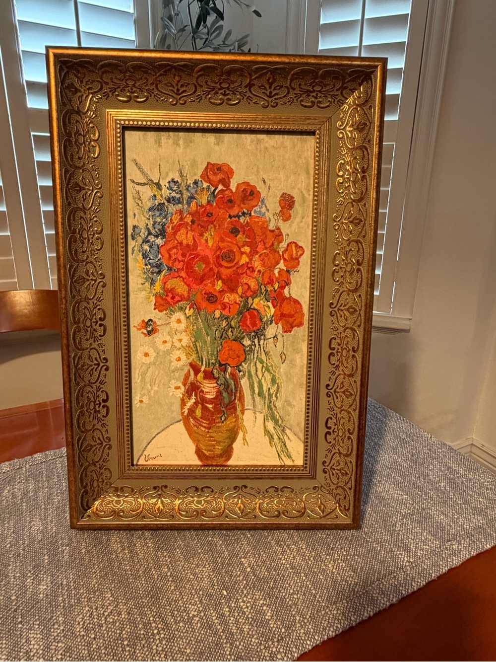 14x11” Red Poppies and Daisies by Vincent Van Gogh with gold ornate frame - Picture 3 of 10